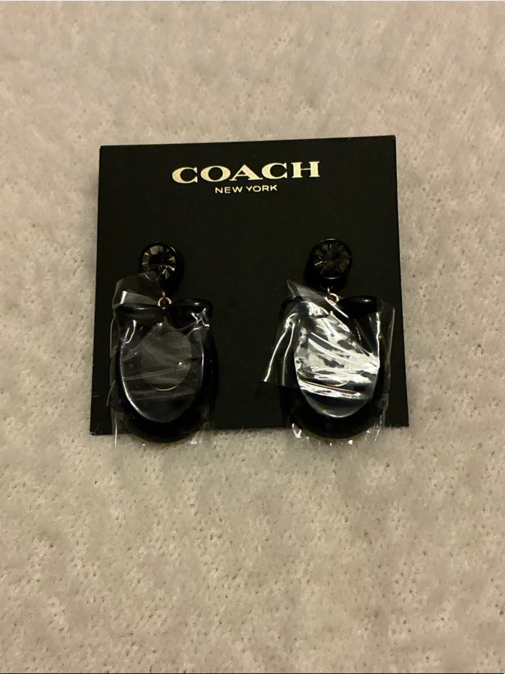 Coach Black Linked Hoop Drop Earrings with Faceted Studs - Picture 1 of 3